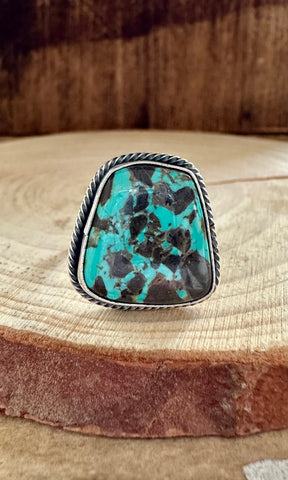 SQUARE DANCE TURQUOISE Sterling Silver Ring • Size 8