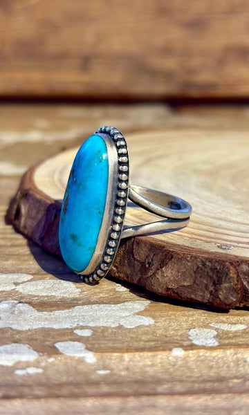 NAVAJO OVAL Turquoise & Sterling Silver Ring • Size 10 1/4