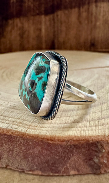 SQUARE DANCE TURQUOISE Sterling Silver Ring • Size 8