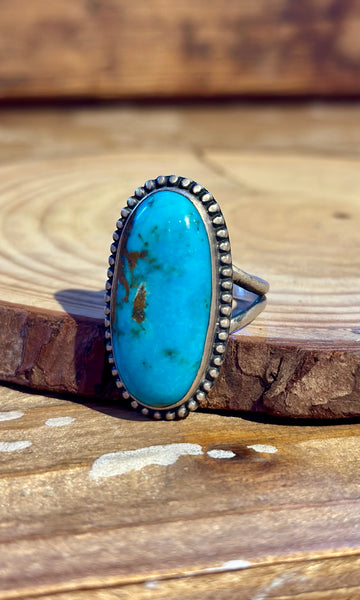 NAVAJO OVAL Turquoise & Sterling Silver Ring • Size 10 1/4