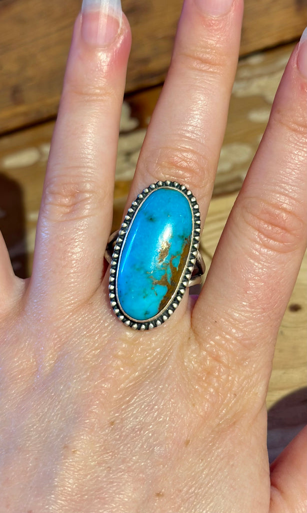 NAVAJO OVAL Turquoise & Sterling Silver Ring • Size 10 1/4