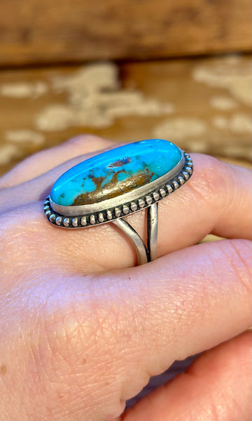 NAVAJO OVAL Turquoise & Sterling Silver Ring • Size 10 1/4