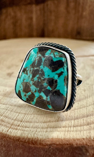 SQUARE DANCE TURQUOISE Sterling Silver Ring • Size 8