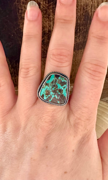 SQUARE DANCE TURQUOISE Sterling Silver Ring • Size 8