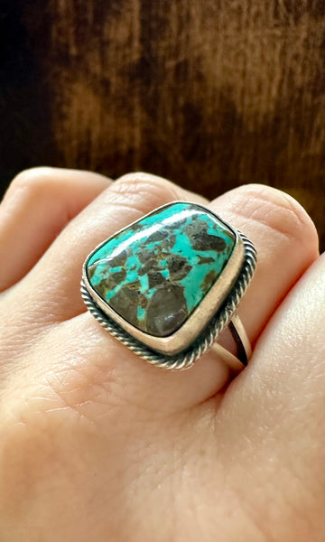 SQUARE DANCE TURQUOISE Sterling Silver Ring • Size 8