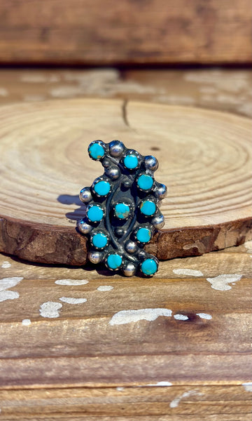 VINTAGE ZUNI Snake Eyes Turquoise & Silver 60s/70s Ring 26R43 • Size 8.5