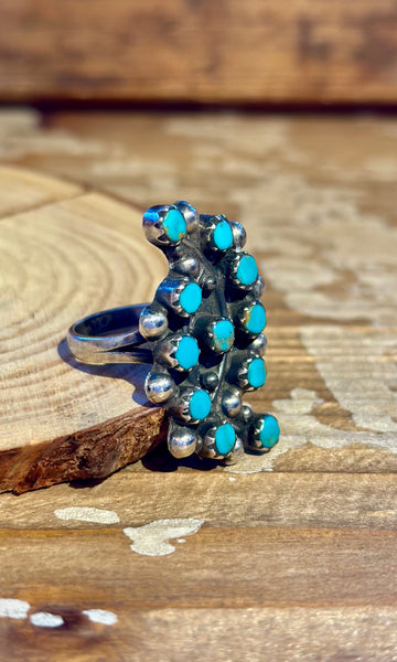 VINTAGE ZUNI Snake Eyes Turquoise & Silver 60s/70s Ring 26R43 • Size 8.5