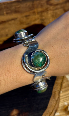 LOS BALLESTEROS Vintage 1950's Taxco Mexico Silver & Turquoise Bracelet 26C15 | 92g