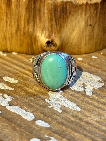 RISING EAGLE Vintage Navajo 50s/60s Turquoise & Silver Men's Ring 26R46 | Size 8.5