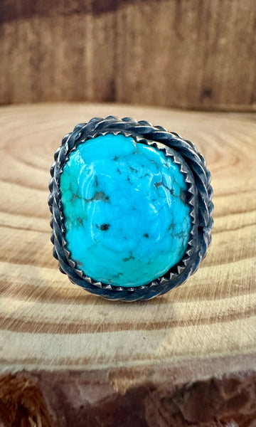 BARBED WIRE TURQUOISE Sterling Silver Ring • Size 8