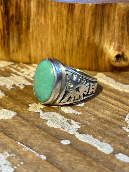 RISING EAGLE Vintage Navajo 50s/60s Turquoise & Silver Men's Ring 26R46 | Size 8.5