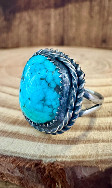 BARBED WIRE TURQUOISE Sterling Silver Ring • Size 8