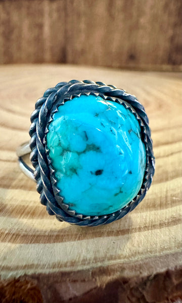 BARBED WIRE TURQUOISE Sterling Silver Ring • Size 8