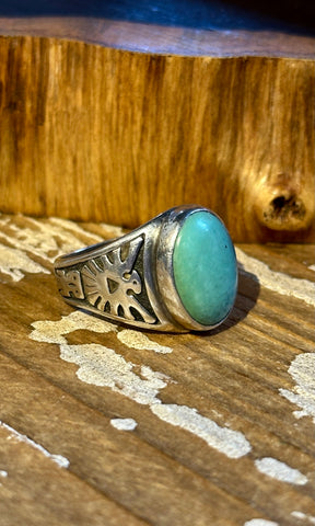 RISING EAGLE Vintage Navajo 50s/60s Turquoise & Silver Men's Ring 26R46 | Size 8.5