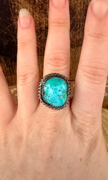 BARBED WIRE TURQUOISE Sterling Silver Ring • Size 8