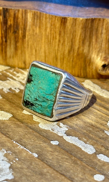 VINTAGE NAVAJO Square Turquoise & Silver Men's Ring 26R47 • Size 12