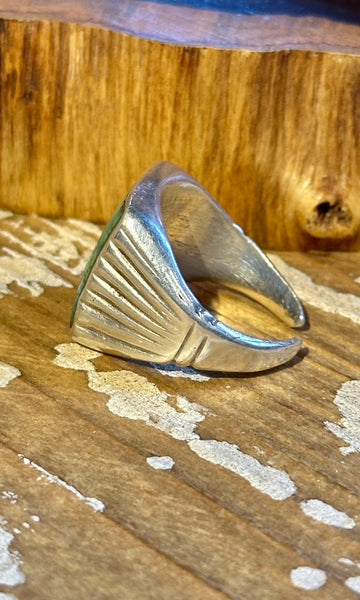 VINTAGE NAVAJO Square Turquoise & Silver Men's Ring 26R47 • Size 12