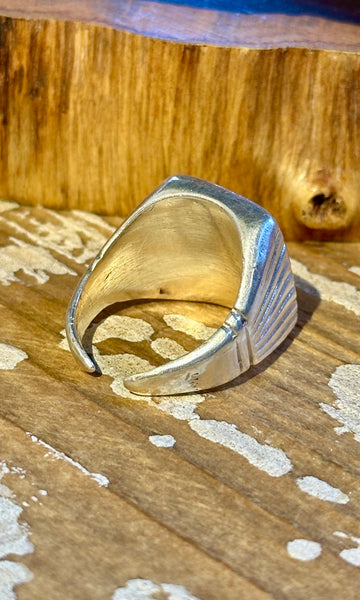 VINTAGE NAVAJO Square Turquoise & Silver Men's Ring 26R47 • Size 12
