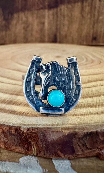 TURQUOISE HORSESHOE ROUNDUP Sterling Silver Ring • Multiple Sizes