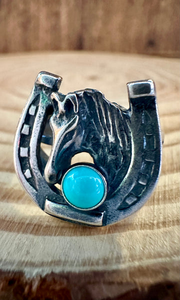 TURQUOISE HORSESHOE ROUNDUP Sterling Silver Ring • Multiple Sizes