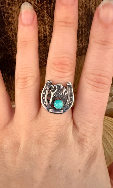 TURQUOISE HORSESHOE ROUNDUP Sterling Silver Ring • Multiple Sizes