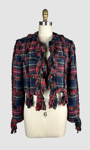 MOSCHINO CHEAP & CHIC 90s Cropped Wool Tweed Tartan Jacket • Small