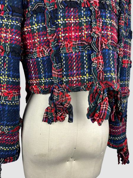MOSCHINO CHEAP & CHIC 90s Cropped Wool Tweed Tartan Jacket • Small