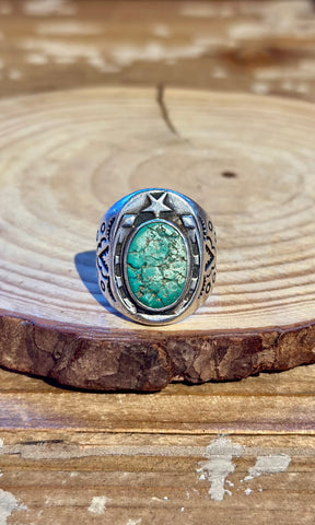 FRED HARVEY Vintage 30s/50s Turquoise & Silver Lucky Horseshoe Ring 26R22 • Size 9 1/4