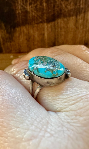 TURQUOISE DROPLET S. Cooke Sterling Silver & Turquoise Ring • Size 8