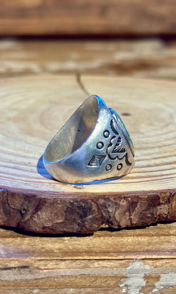 FRED HARVEY Vintage 30s/50s Turquoise & Silver Lucky Horseshoe Ring 26R22 • Size 9 1/4