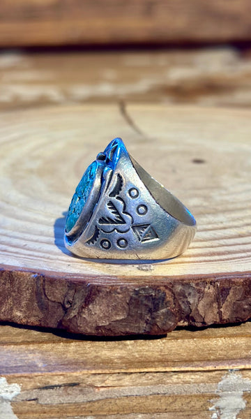 FRED HARVEY Vintage 30s/50s Turquoise & Silver Lucky Horseshoe Ring 26R22 • Size 9 1/4