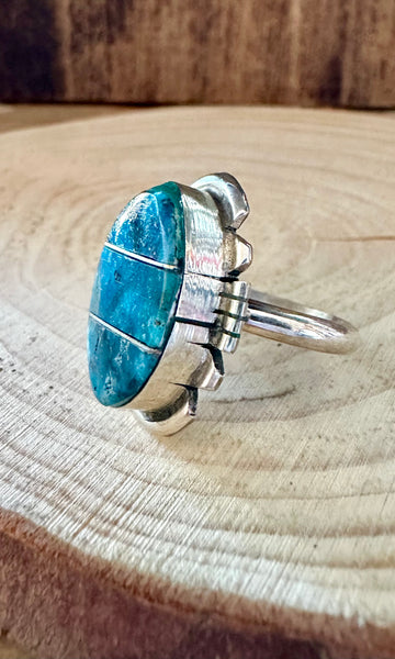 BRANDON ETCITTY TURQUOISE Inlay Navajo Ring • Sizes 8, 10