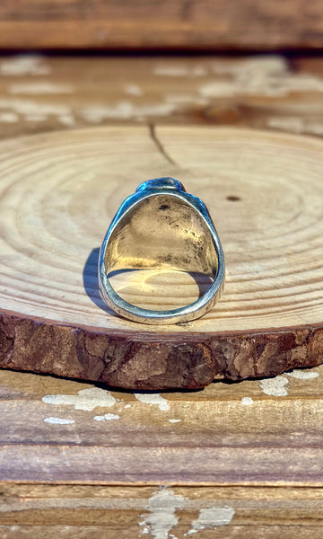 VINTAGE 60s/70s NAVAJO Turquoise & Coral Sterling Silver Men's Ring 26R44 • 11 1/4