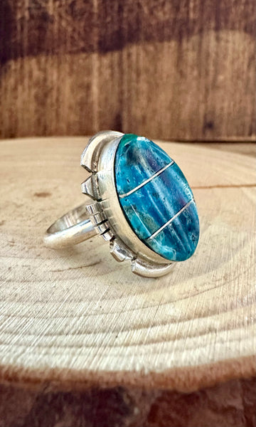 BRANDON ETCITTY TURQUOISE Inlay Navajo Ring • Sizes 8, 10