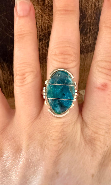 BRANDON ETCITTY TURQUOISE Inlay Navajo Ring • Sizes 8, 10