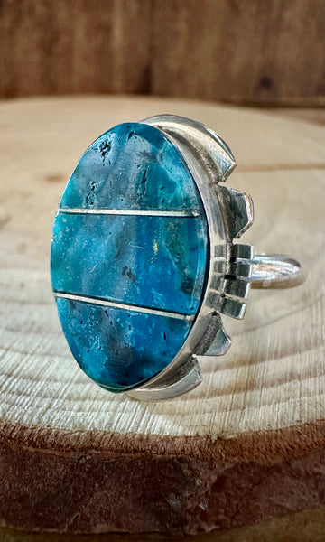 BRANDON ETCITTY TURQUOISE Inlay Navajo Ring • Sizes 8, 10