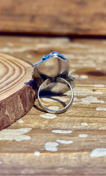 VINTAGE 70's NAVAJO Turquoise & Coral Sterling Silver Ring 26R42 • Size 5
