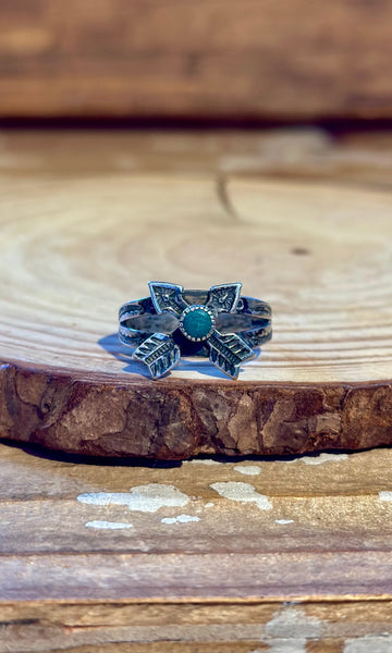 FRED HARVEY Vintage 40s/50s Turquoise & Silver Friendship Arrows Ring 26R45 • Size 7 1/4