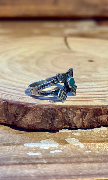 FRED HARVEY Vintage 40s/50s Turquoise & Silver Friendship Arrows Ring 26R45 • Size 7 1/4