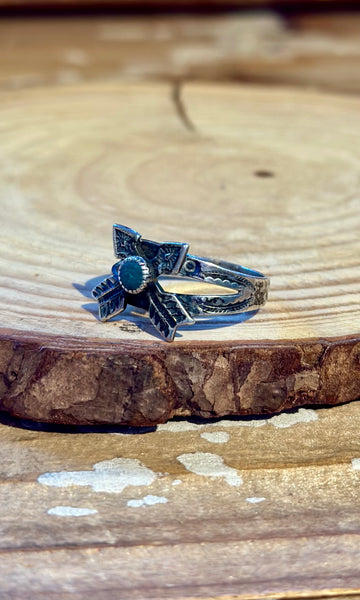FRED HARVEY Vintage 40s/50s Turquoise & Silver Friendship Arrows Ring 26R45 • Size 7 1/4