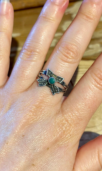 FRED HARVEY Vintage 40s/50s Turquoise & Silver Friendship Arrows Ring 26R45 • Size 7 1/4