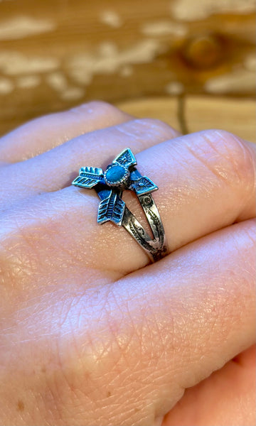 FRED HARVEY Vintage 40s/50s Turquoise & Silver Friendship Arrows Ring 26R45 • Size 7 1/4