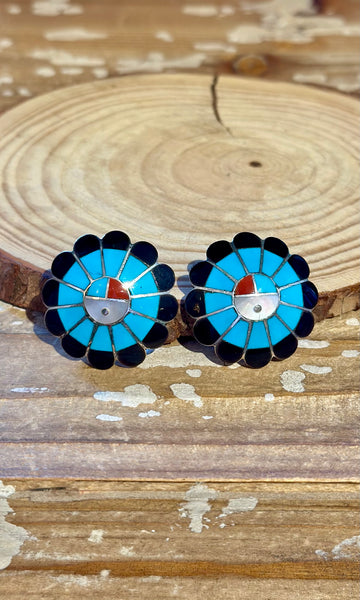 FREDERICK & DENISE SUITZA Zuni Sun Face Stud Earrings 26E07