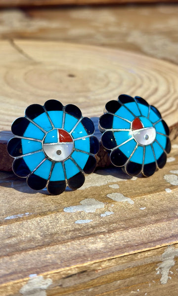 FREDERICK & DENISE SUITZA Zuni Sun Face Stud Earrings 26E07