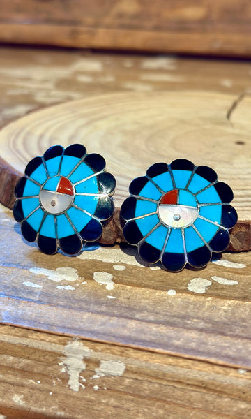 FREDERICK & DENISE SUITZA Zuni Sun Face Stud Earrings 26E07
