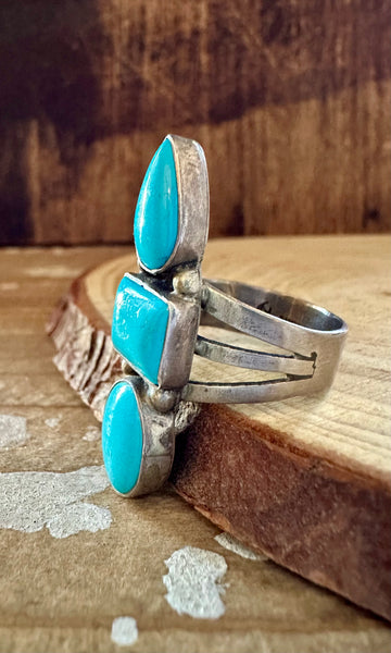 TRIO TURQUOISE SHAPES Sterling Silver Ring • Size 8