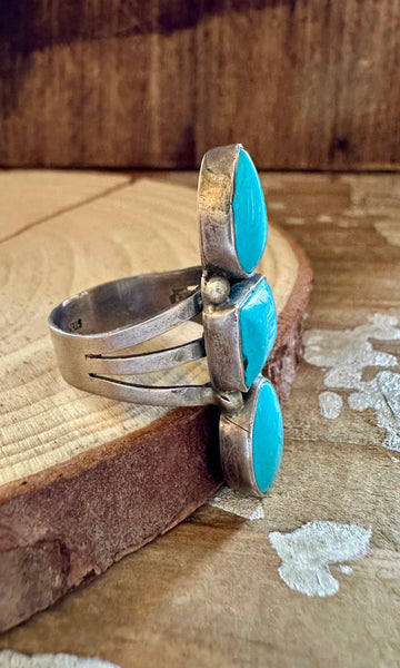 TRIO TURQUOISE SHAPES Sterling Silver Ring • Size 8