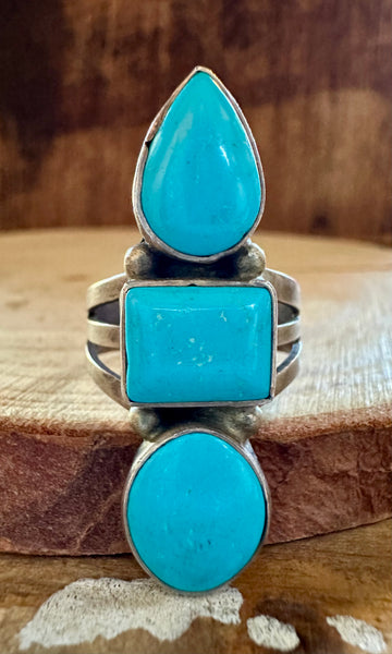 TRIO TURQUOISE SHAPES Sterling Silver Ring • Size 8