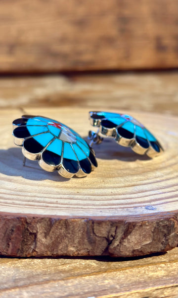 FREDERICK & DENISE SUITZA Zuni Sun Face Stud Earrings 26E07