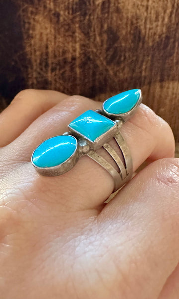 TRIO TURQUOISE SHAPES Sterling Silver Ring • Size 8